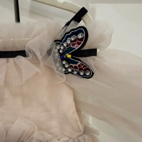 Lola and the Boys Elegant Cream Tulle Dress with Butterfly Accents - Picture 3 of 5